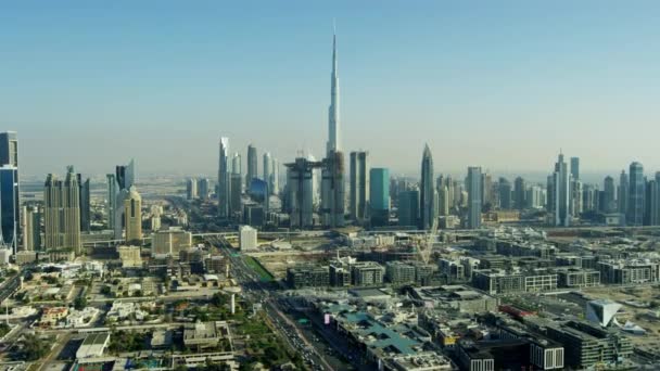 Aerial Residential City View Burj Khalifa Skyscraper Commercial Business Area — Video