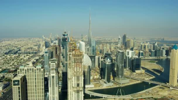 Aerial City View Sheikh Zayed Road Burj Khalifa Dubai Creek — Stock Video