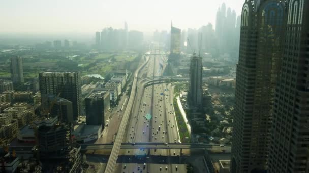 Dubai Maart 2018 Luchtfoto Zonlicht Stadszicht Sheikh Zayed Road Wolkenkrabbers — Stockvideo