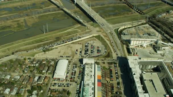 Vista Aérea Los Rascacielos Del Centro Del Río Trinity Margaret — Vídeo de stock