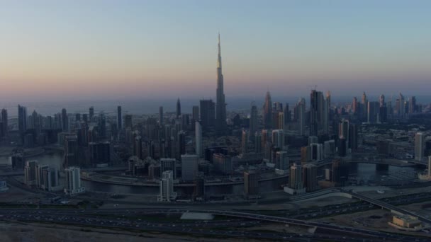 Antenowe Zachód Widokiem Burj Khalifa Dubai Creek Centrum Business Bay — Wideo stockowe