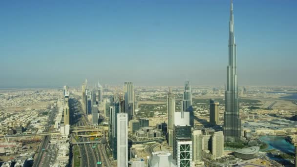 Vista Aérea Ciudad Burj Khalifa Dubai Creek Sheikh Zayed Road — Vídeos de Stock