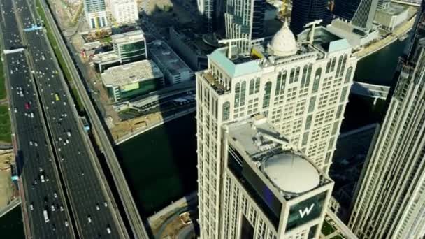 Dubai Maart 2018 Luchtfoto Stadszicht Centrum Wolkenkrabbers Business Bay Winkelgebied — Stockvideo