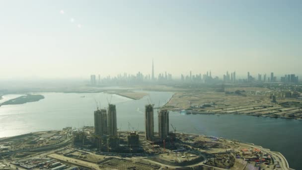 Luchtfoto Dubai Creek Utiliteitsbouw Ontwikkeling Bedrijventerrein Verenigde Arabische Emiraten Perzische — Stockvideo