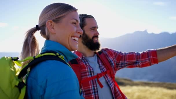 Mladých Zdravých Kavkazské Turisté Své Turistické Dobrodružství Expedice Aspiring National — Stock video