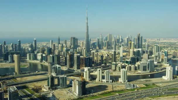 Miasto Lotu Ptaka Widok Business Bay Burj Khalifa Dubajskiej Dzielnicy — Wideo stockowe