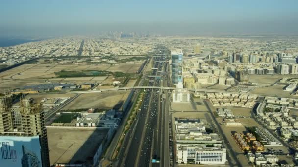 Dubai Március 2018 Légi Kilátás Sheikh Zayed Közúti Felhőkarcolók Metró — Stock videók