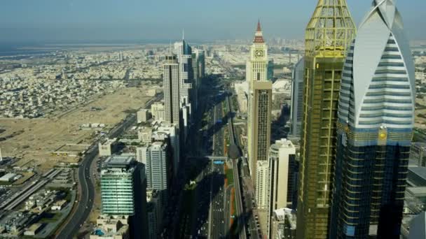 Aerial City View Sheikh Zayed Road Metro Rail Commercial Area — Stock Video