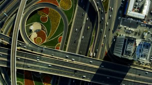 Flygfoto Overhead Dubai Junction Korsningen Sheikh Zayed Road Skyskrapor Öken — Stockvideo