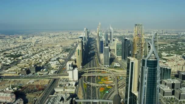 Antény Panorama Dubaje Křižovatce Pouštní Dopravní Křižovatky Sheikh Zayed Road — Stock video