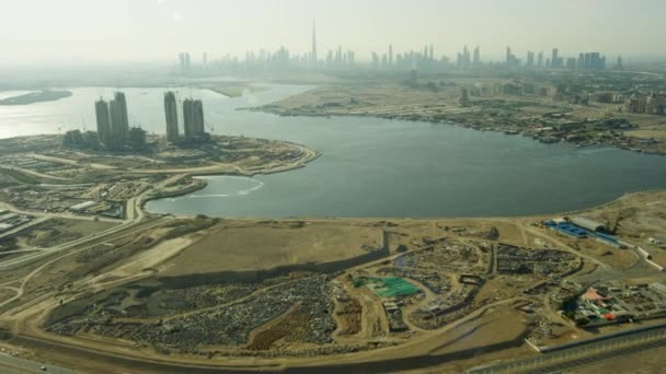 Вид Воздуха Dubai Creek Festival Деловая Зона Города Коммерческая Зона — стоковое видео