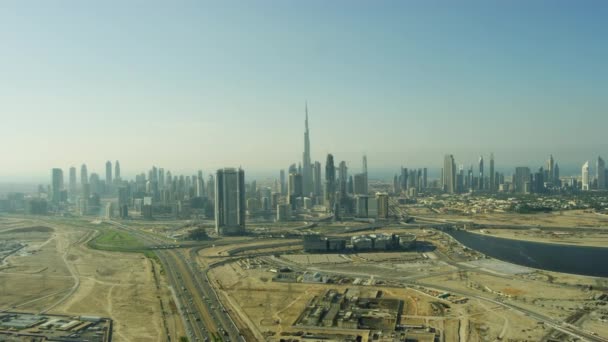 Luftaufnahme Stadt Burj Khalifa Dubai Creek Geschäftsgebiet Moderne Fahrzeug Transport — Stockvideo