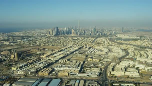 Vista Aerea Sulla Città Burj Khalifa Dubai Periferia Zona Commerciale — Video Stock