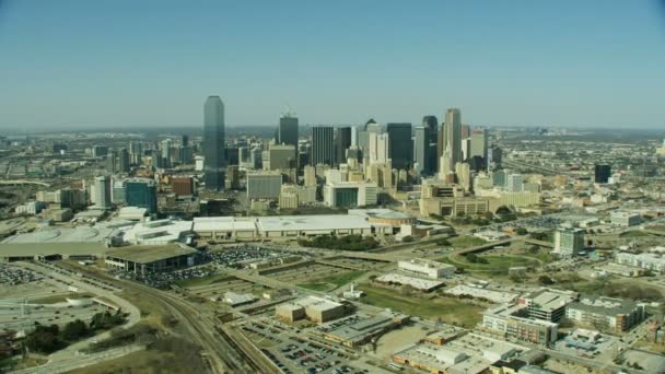 Aerial Landscape View Metropolitan Downtown City Skyscrapers Modern Vehicle Highway — Stock Video