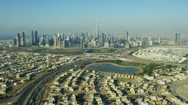Вид Город Воздуха Дубай Пригороды Коммерческая Зона Современного Автомобильного Транспорта — стоковое видео