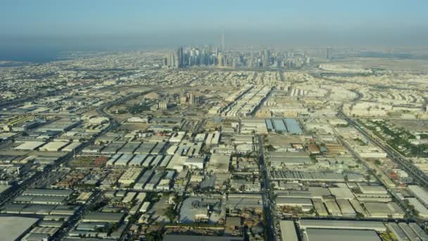 Aerial Staden Visa Dubai Förorter Burj Khalifa Och Kommersiella Området — Stockvideo