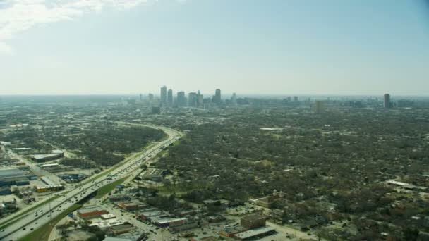 Aerial Metropolitan View City Vehicle Freeway Residential Suburbs Downtown Urban — Stock Video