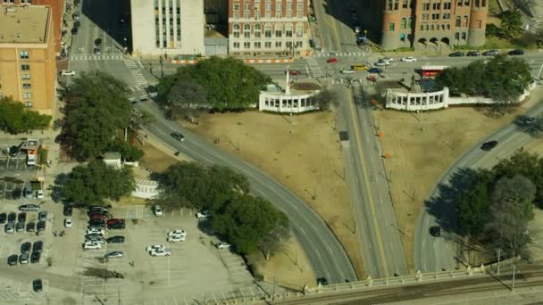 Letecký Pohled Dealey Plaza Book Depository Místo Kde Byl Listopadu — Stock video