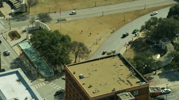 Luchtfoto Van Dealey Plaza Book Depository Plaats Waar Jfk Werd — Stockvideo