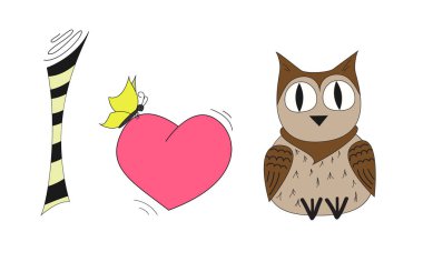 Baykuş seviyorum. Bir çizgi film baykuş görülmektedir. Çocuklar için T-shirt grafik.