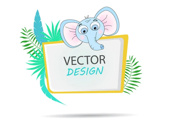 Banner Vectorial Con Hojas Palma Elefante Dibujos Animados Marco Para — Vector de stock