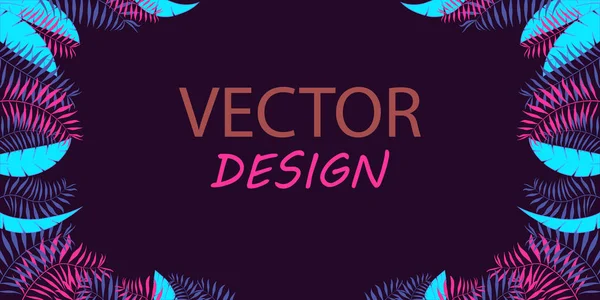 Banner Neón Vectorial Con Hojas Palma Diseño Marco Para Texto — Vector de stock