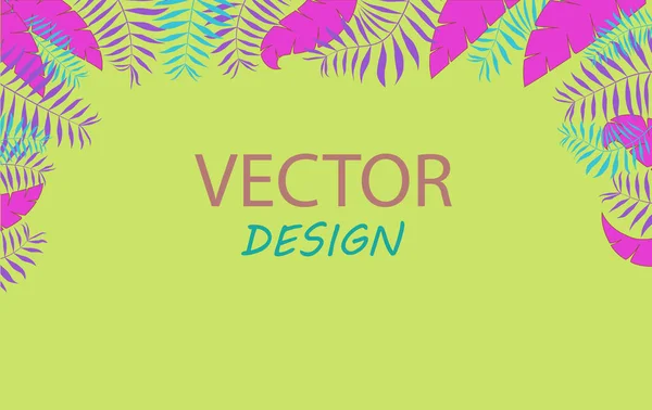 Vector Neon Banner Palm Leaves Frame Design Text Banner Tropical — Stock Vector