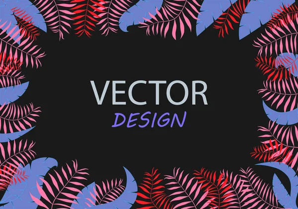 Banner Neón Vectorial Con Hojas Palma Diseño Marco Para Texto — Vector de stock