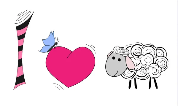 Люблю Ягненка Люблю Овец Иллюстрация Мультяшной Овцы Дизайн Детской Футболки — стоковый вектор