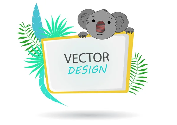 Bannière Vectorielle Avec Koala Bannière Tropicale Cadre Pour Texte Avec — Image vectorielle