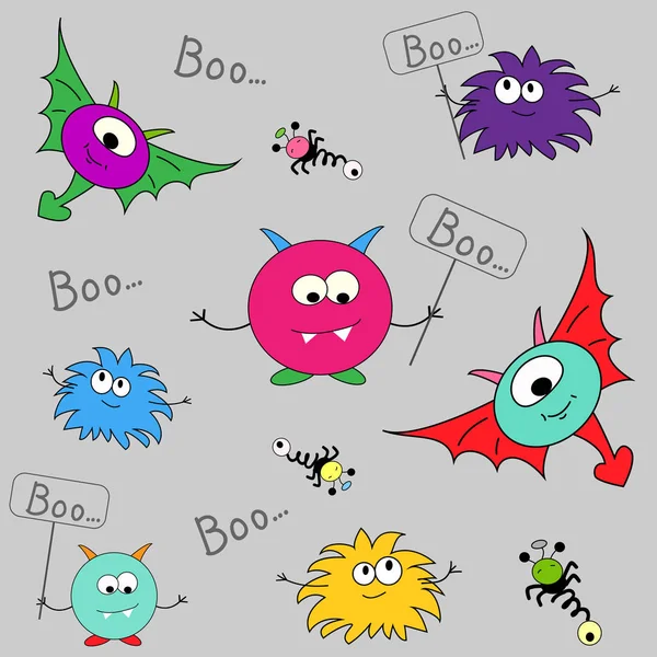 Padrão Vetorial Sem Costura Com Monstros Desenhos Animados Impressão Desenhos —  Vetores de Stock