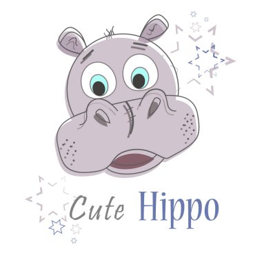 Yıldız ile bir çizgi film su aygırı Illustration. T-shirt tasarım. Çocuklar için T-shirt grafik.