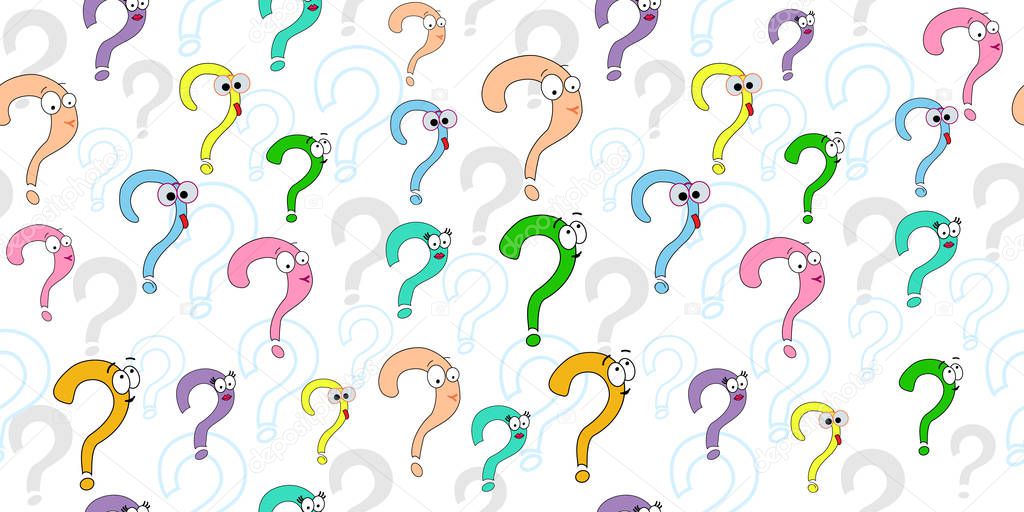 Seamless pattern with question marks. Illustrations of a question mark. Design background for school. Print for textiles. Cute print.