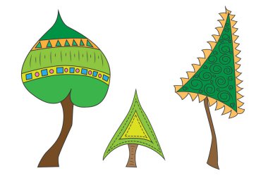 İllüstrasyon karikatür ağacının kümesi. Bir ağaç bitki vektör Illustration. Vektör çizim.