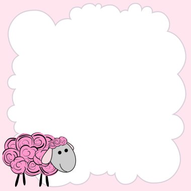 Vektör afiş ile koyun. Çerçeve aksanlı bir karikatür hayvan koyun. Çizgi film çerçeve metin için. Çocuklar için afiş tasarımı. Gövde tasarımı metin için.