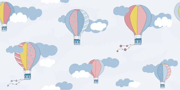 Vektor Nahtlose Muster Mit Luftballons Und Wolken Kindermuster Vektor Textildruck — Stockvektor