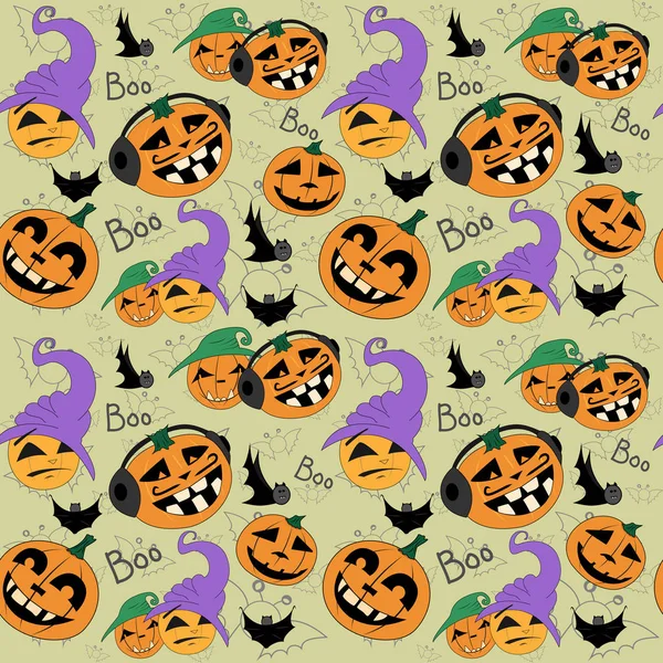 Vektor Nahtlose Muster Mit Kürbis Und Fledermaus Halloween Muster Cartoondruck — Stockvektor