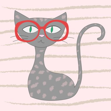 Vektör çizim karikatür kedi. Tebrik kartları tasarımı. Çocuklar için T-shirt grafik. Çizgi film yazdır. Tekstil baskı.