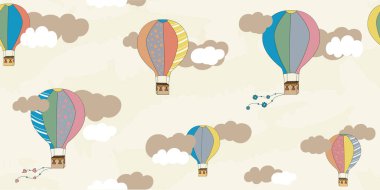 Vektör balonlar ve bulutlar ile seamless modeli. Çocuk desen. Vektör tekstil kumaş baskı. Çizgi film Yazdır.