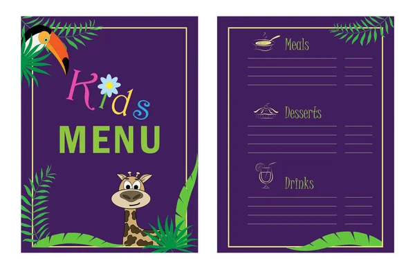 Modelo Menu Infantil Design Menu Café Para Crianças Menu Para — Vetor de Stock