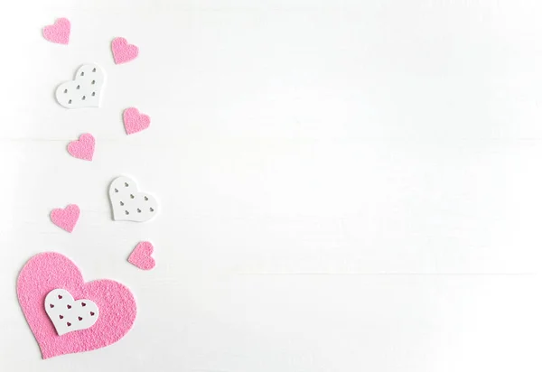 Corazones Sobre Fondo Madera Blanca Antecedentes Para San Valentín Antecedentes — Foto de Stock