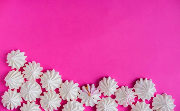 Frame Backing Meringue Pink Background Basis Design Multicolored Meringues Pink — Stock Photo, Image