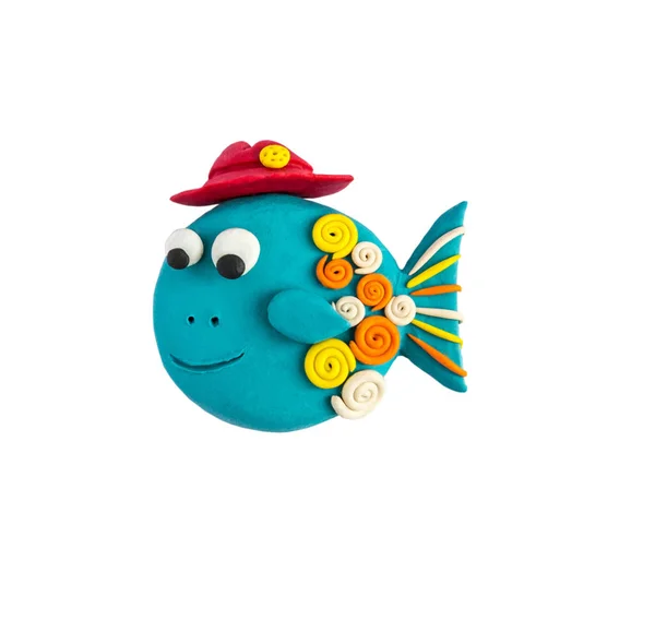 Plasticine fish cartoon isolated on white background. Plasticine fish. Crafts from platinum. Children crafts — Stock Photo, Image