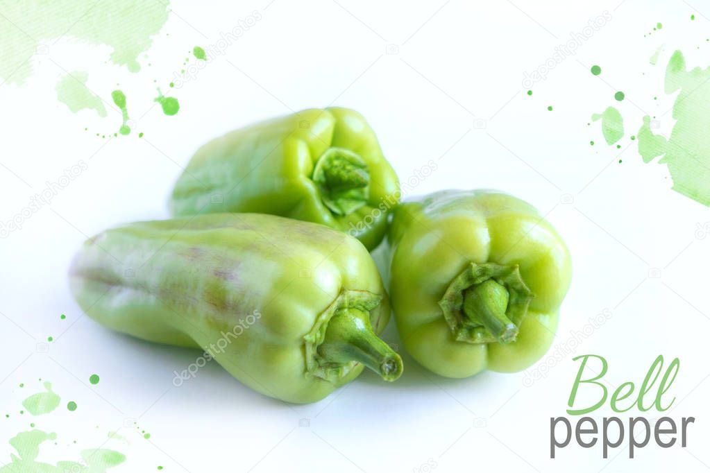 Green bell pepper close-up on a light background. Healthy vegetables for health.