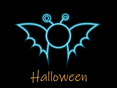 Karanlık bir arka planda cadılar bayramı için neon simgesi. Neon bat illüstrasyonu davetiye için, web sitesi için