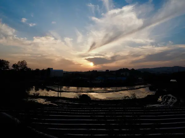 Pôr Sol Paisagem Floresta Parque Coréia Cheongju Cidade — Fotografia de Stock