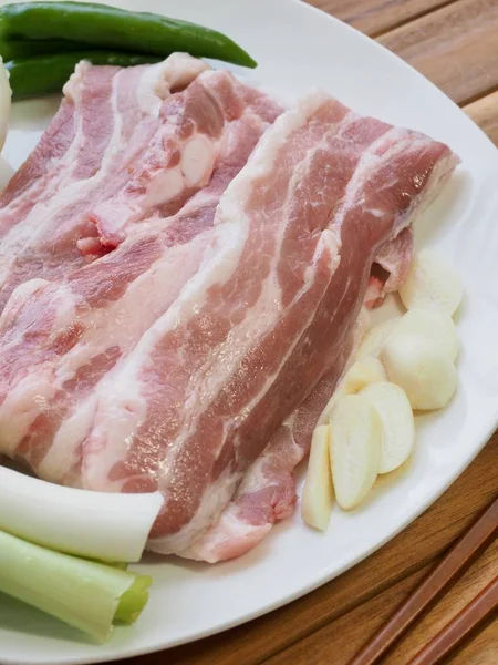 Makanan Korea Perut Babi Dan Sayuran Samgyeopsal — Stok Foto