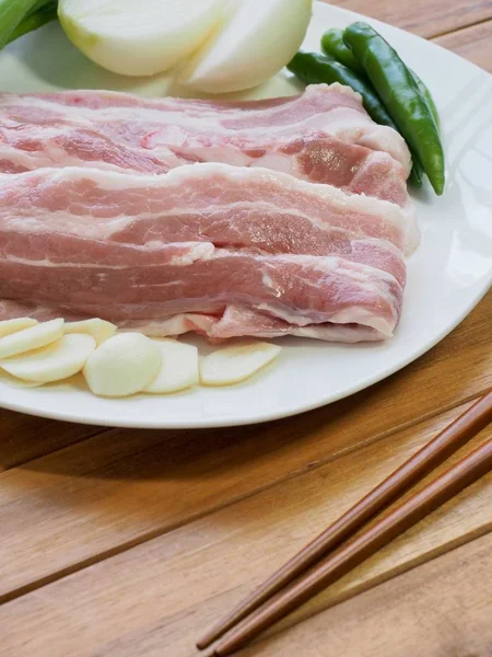 Koreanisches Essen Schweinebauch Und Gemüse Samgyeopsal — Stockfoto