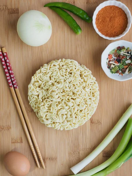 Asijské Jídlo Instantní Ramen Zelenina — Stock fotografie