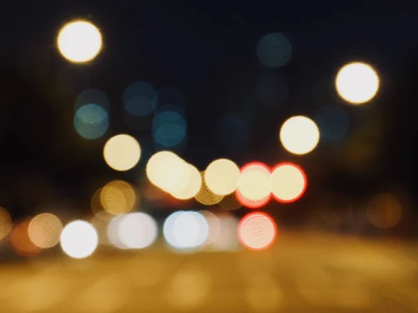 Centro Ciudad Noche Calle Bokeh Enfoque Perdido — Foto de Stock